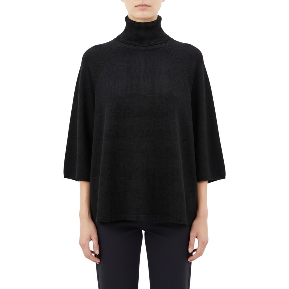 Eileen Fisher Merino‎ Wool Turtleneck Sweater Black Poncho Sleeve – S nwot